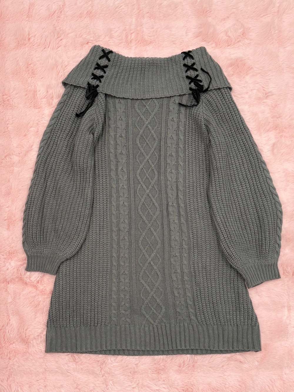 Axes Femme Grey Cable Knit Sweater Dress
